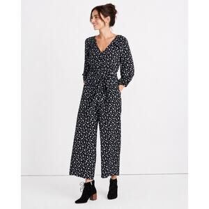 Madewell Baby’s Breath Black Floral Tie Waist Jumpsuit Ruffle Sleeve Size Small